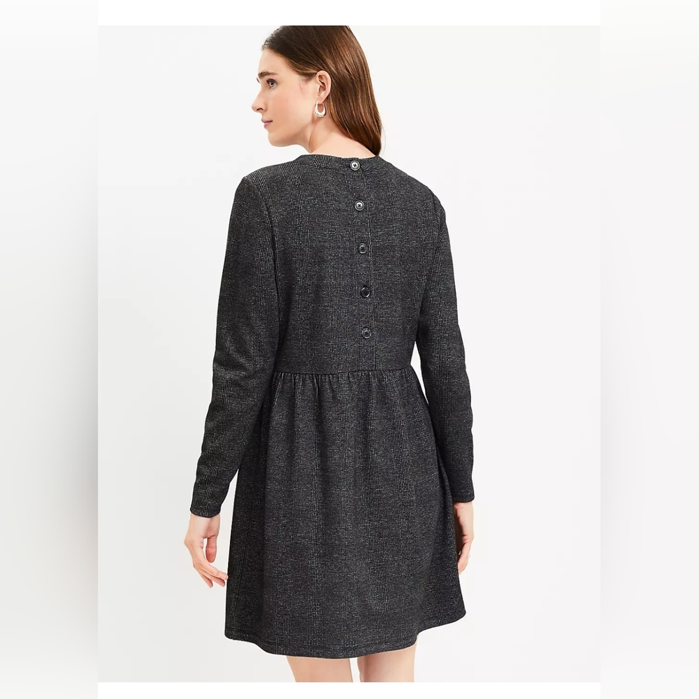 Loft Petite Button Back Plaid Swing Dress